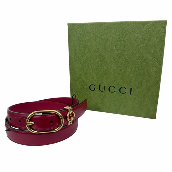 Gucci Interlocking GG Logo Leather Belt Russet Red Size 80cm/ 32in main image 9